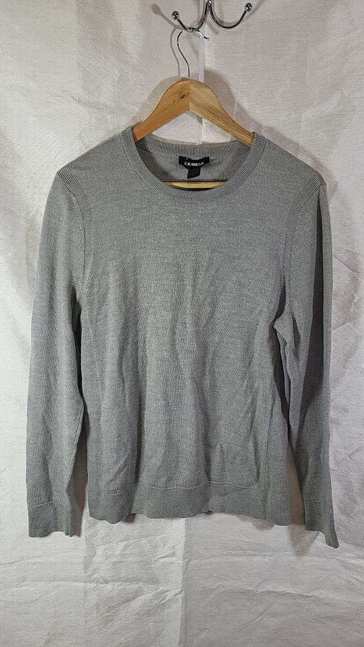 Express Conscious Edit Medium Gray 100% Merino Wool Crewneck Sweater